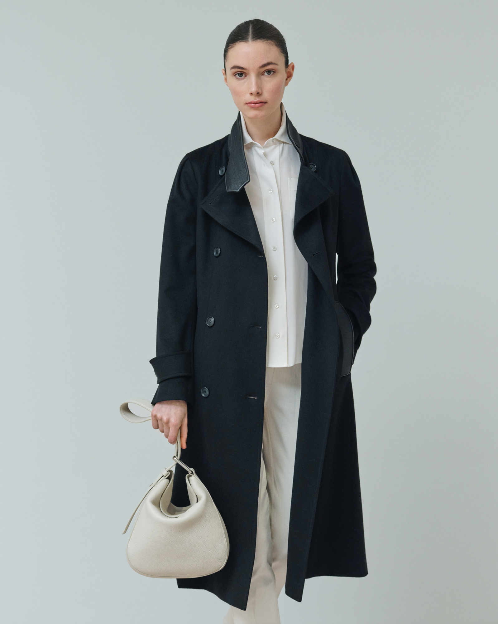 Designer Slim Cotton Denim Stretch Pants - ecru - white 