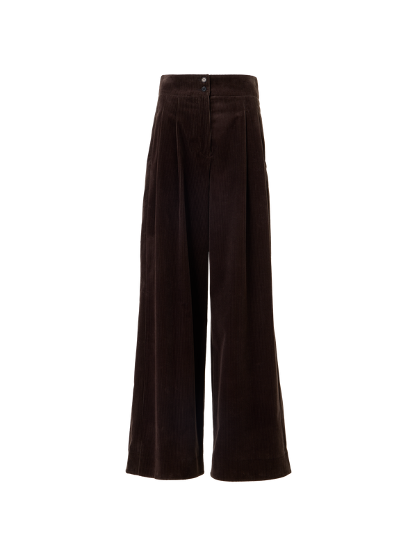 Designer Wide Pleated Pants in Cotton Corduroy - brown