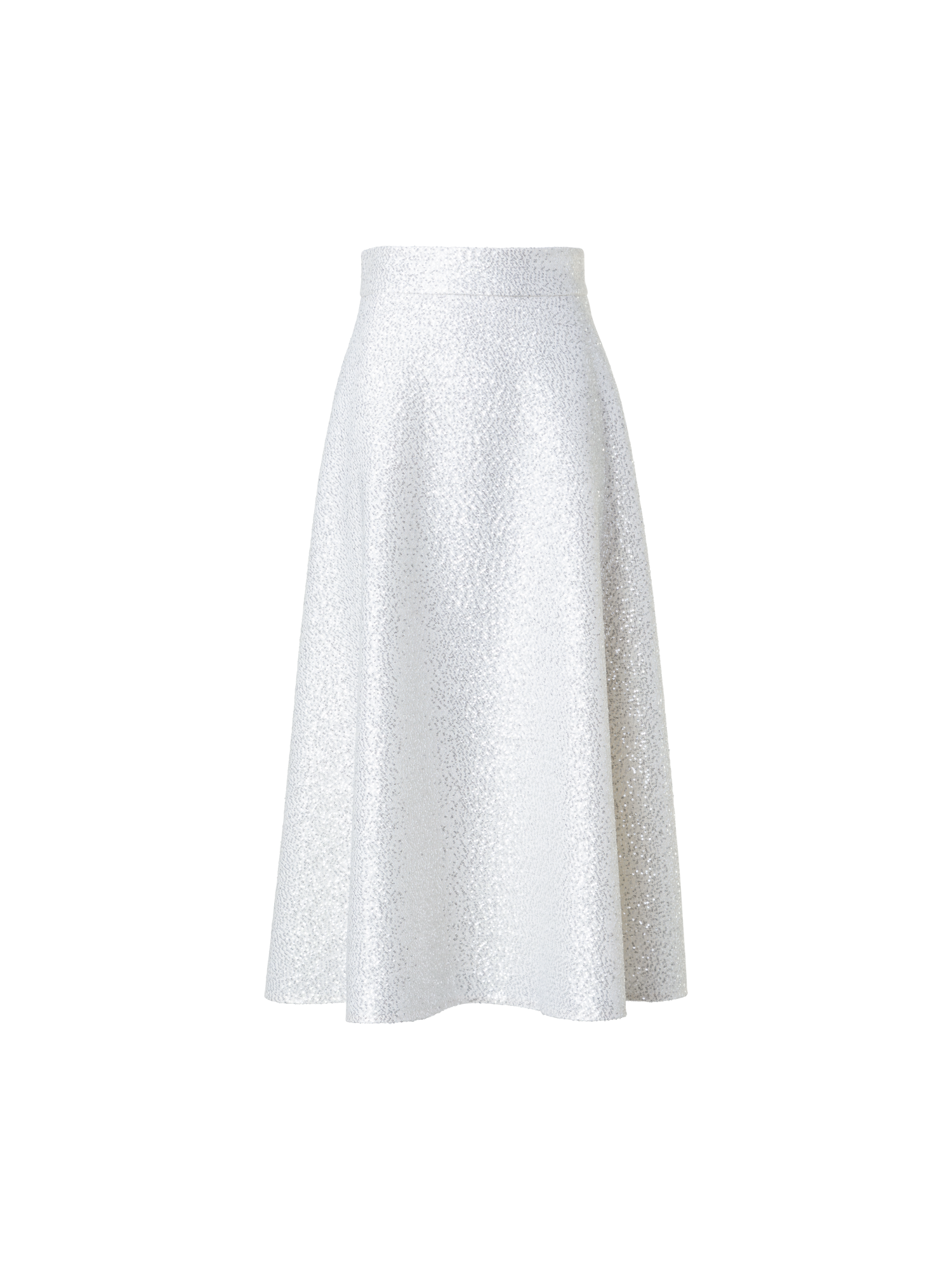 Designer Wool Blend Sequins Flared Midi Skirt - ecru - white