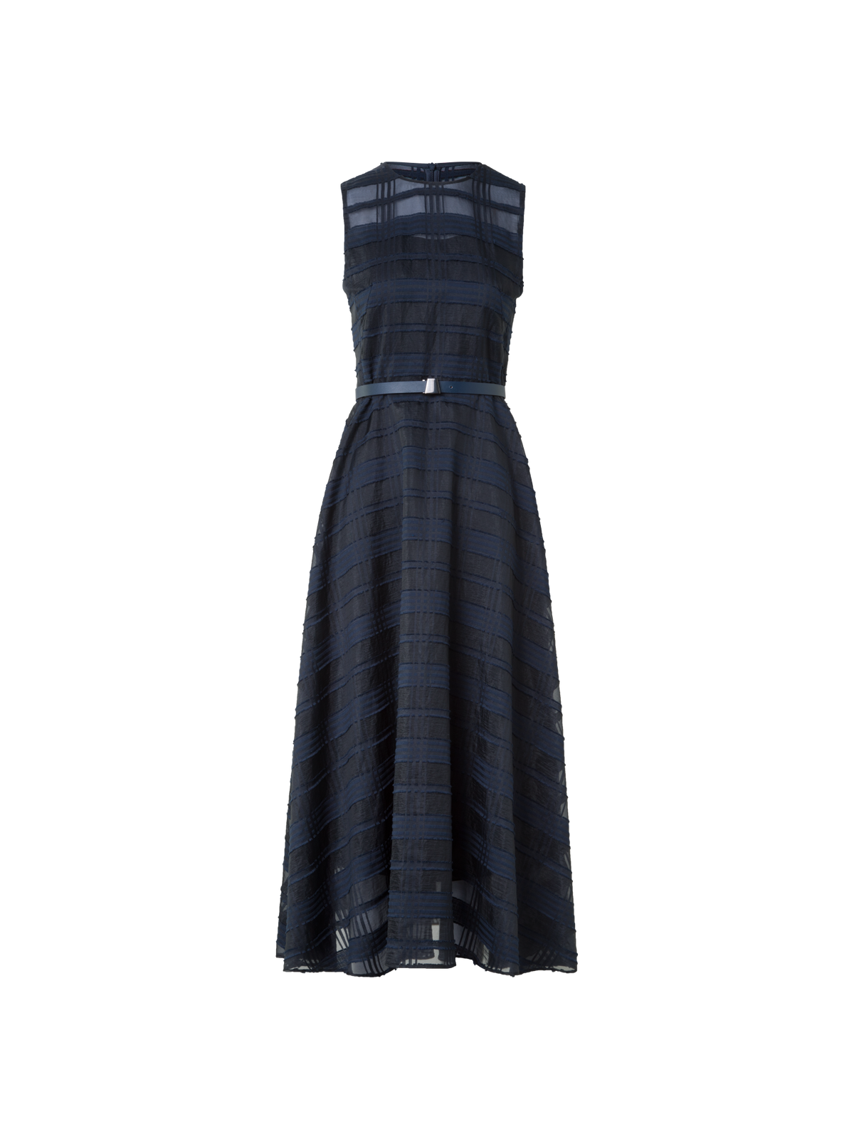 Designer Plaid Fit and Flare Midi Dress - neutral - navy - blue