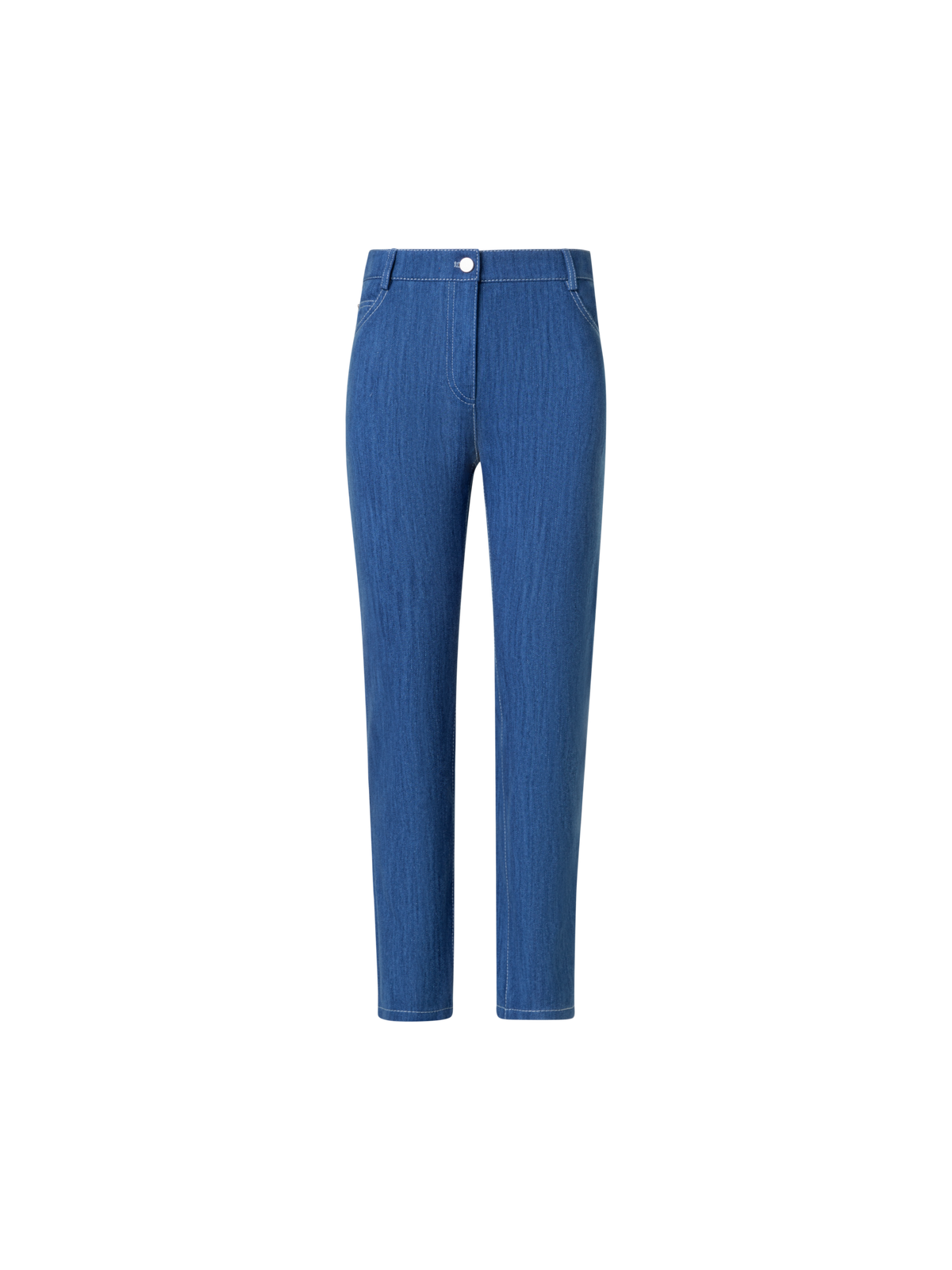 Designer Cropped Straight Cotton Denim Stretch Pants - blue