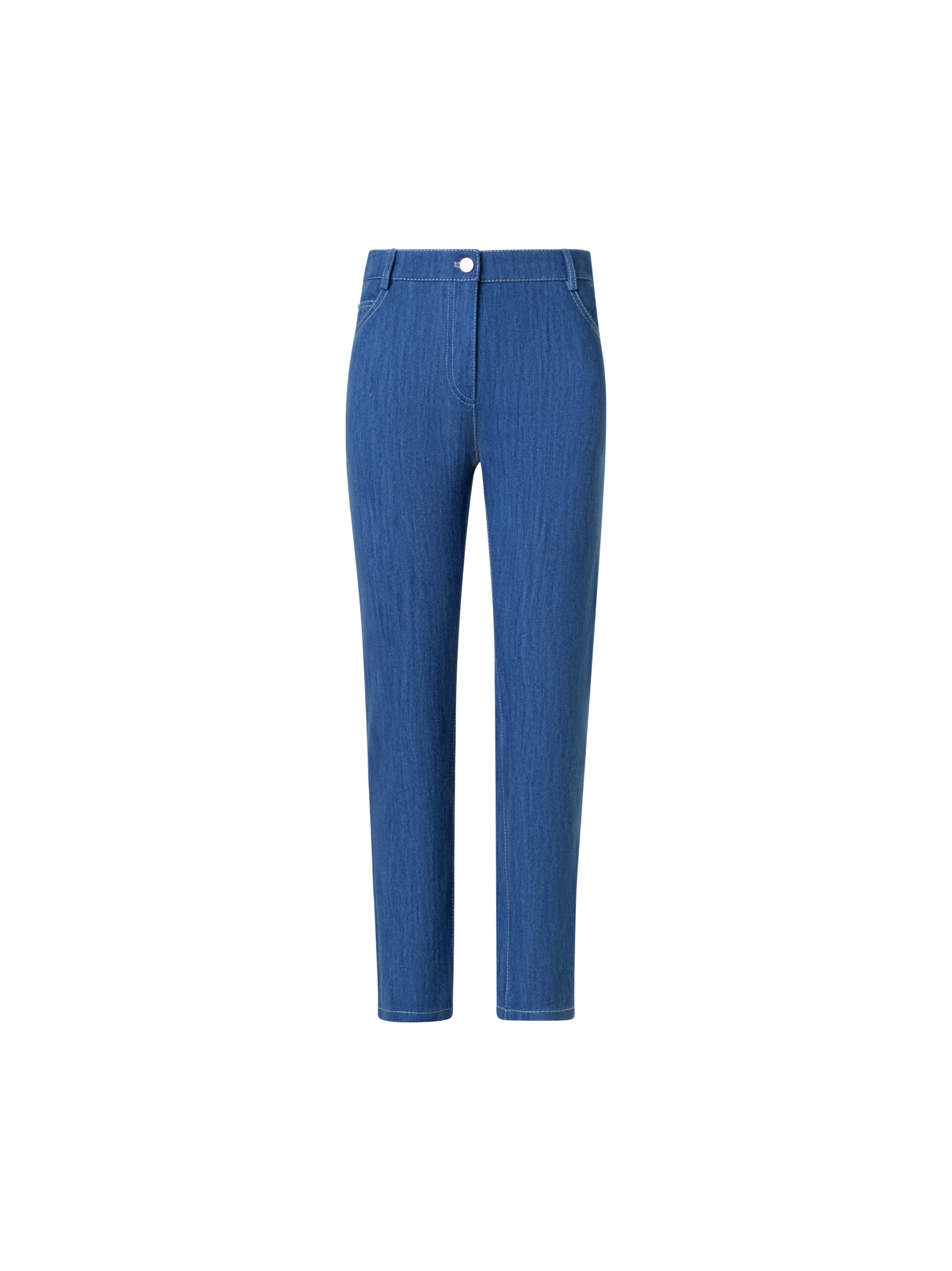 Designer Cropped Straight Cotton Denim Stretch Pants - blue