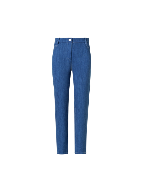 Designer Cropped Straight Cotton Denim Stretch Pants - blue