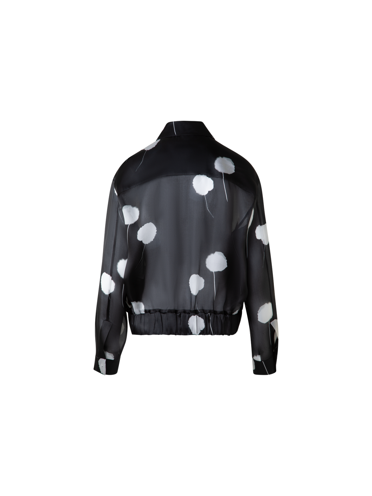 Designer Bomber Jacket in Silk with Dandelion Print - black - multicolor