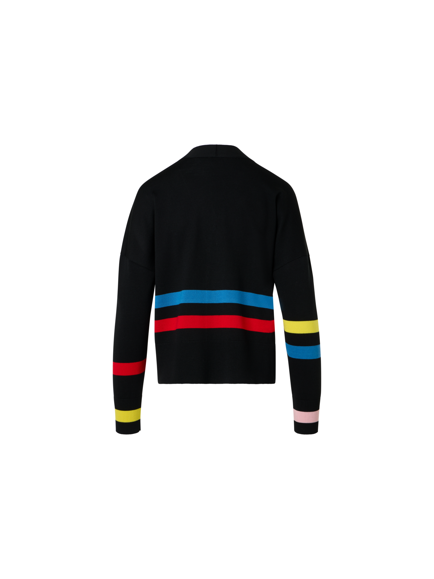 Designer Color-Block Stripe Merino Wool Cardigan - black - multicolor