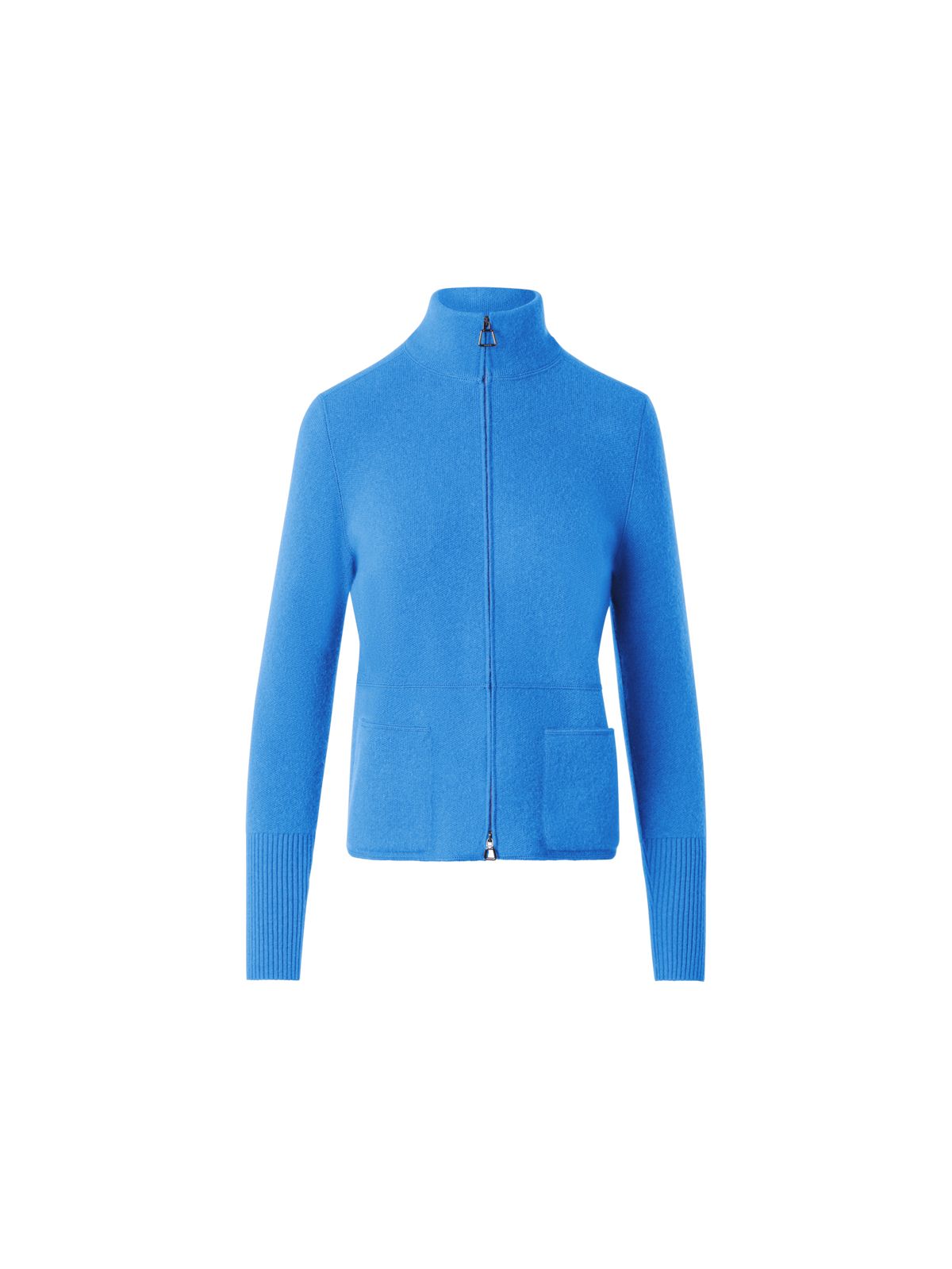 Designer Cashmere Piqué Stand-Collar Cardigan - blue