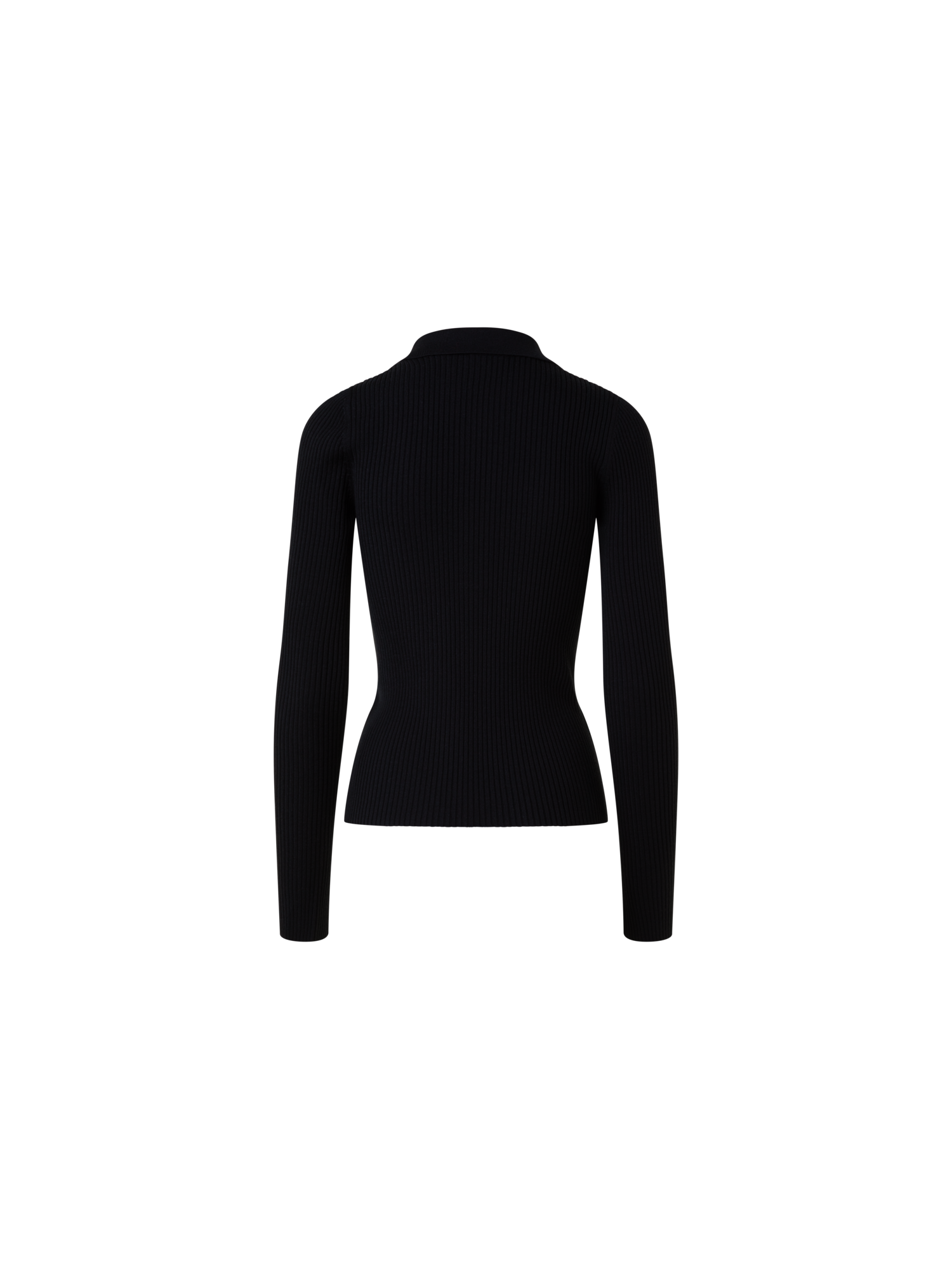 Designer Ribbed Merino Wool Polo Neck Sweater - black - multicolor