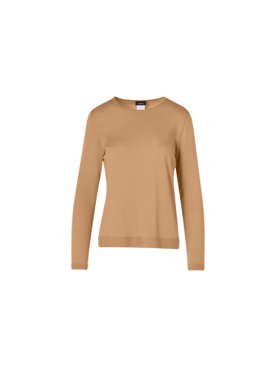 Designer Long-Sleeve Cashmere-Silk Knit Sweater - brown