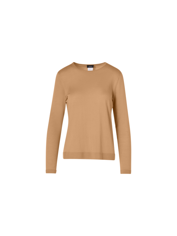 Designer Long-Sleeve Cashmere-Silk Knit Sweater - brown
