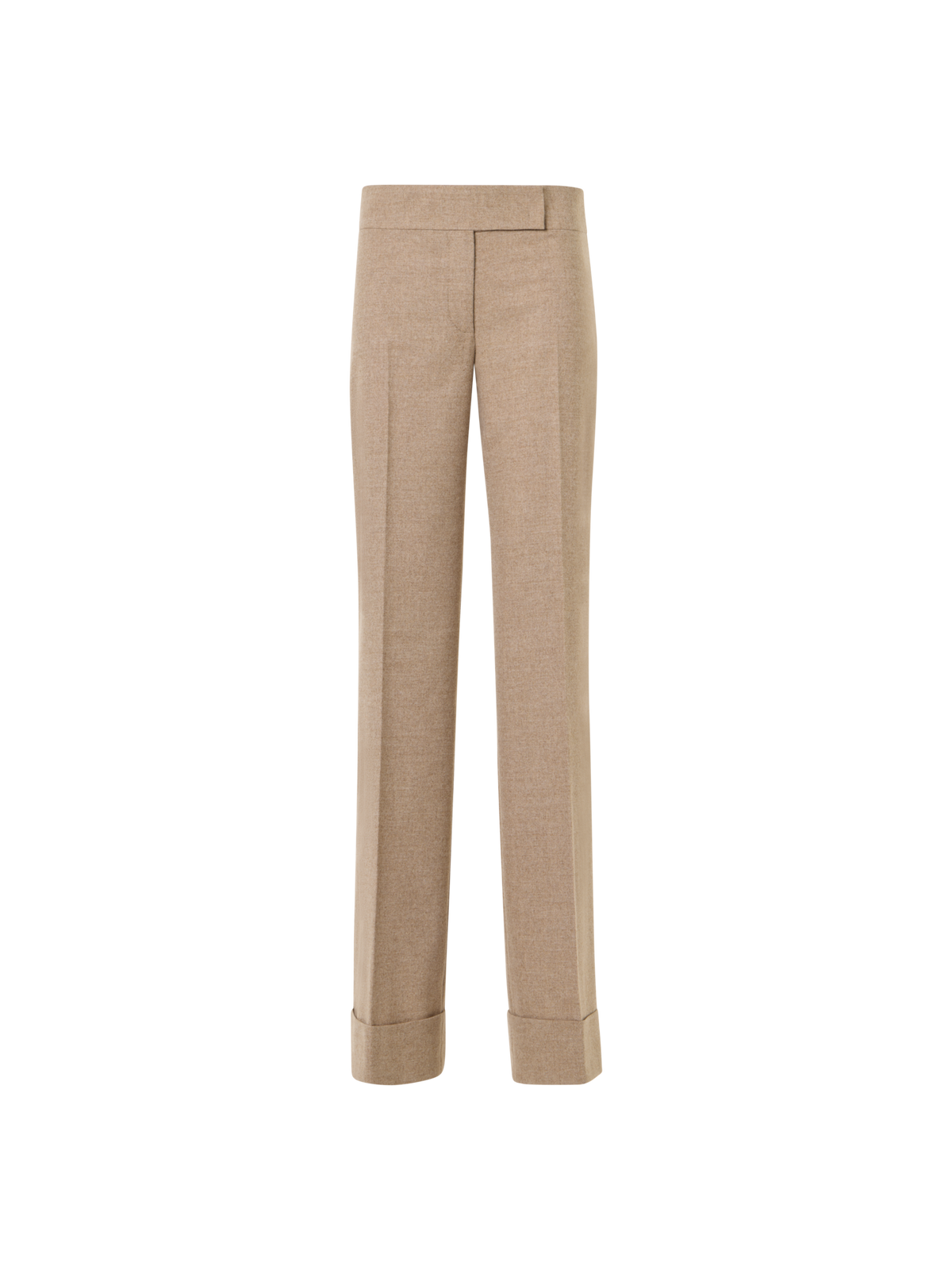 Designer Wide Leg Wool Flannel Pants with High Cuff - beige