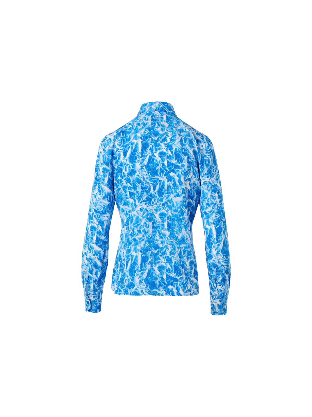 Designer Silk Crêpe Tunic Blouse with Whitecaps Print - navy - ecru