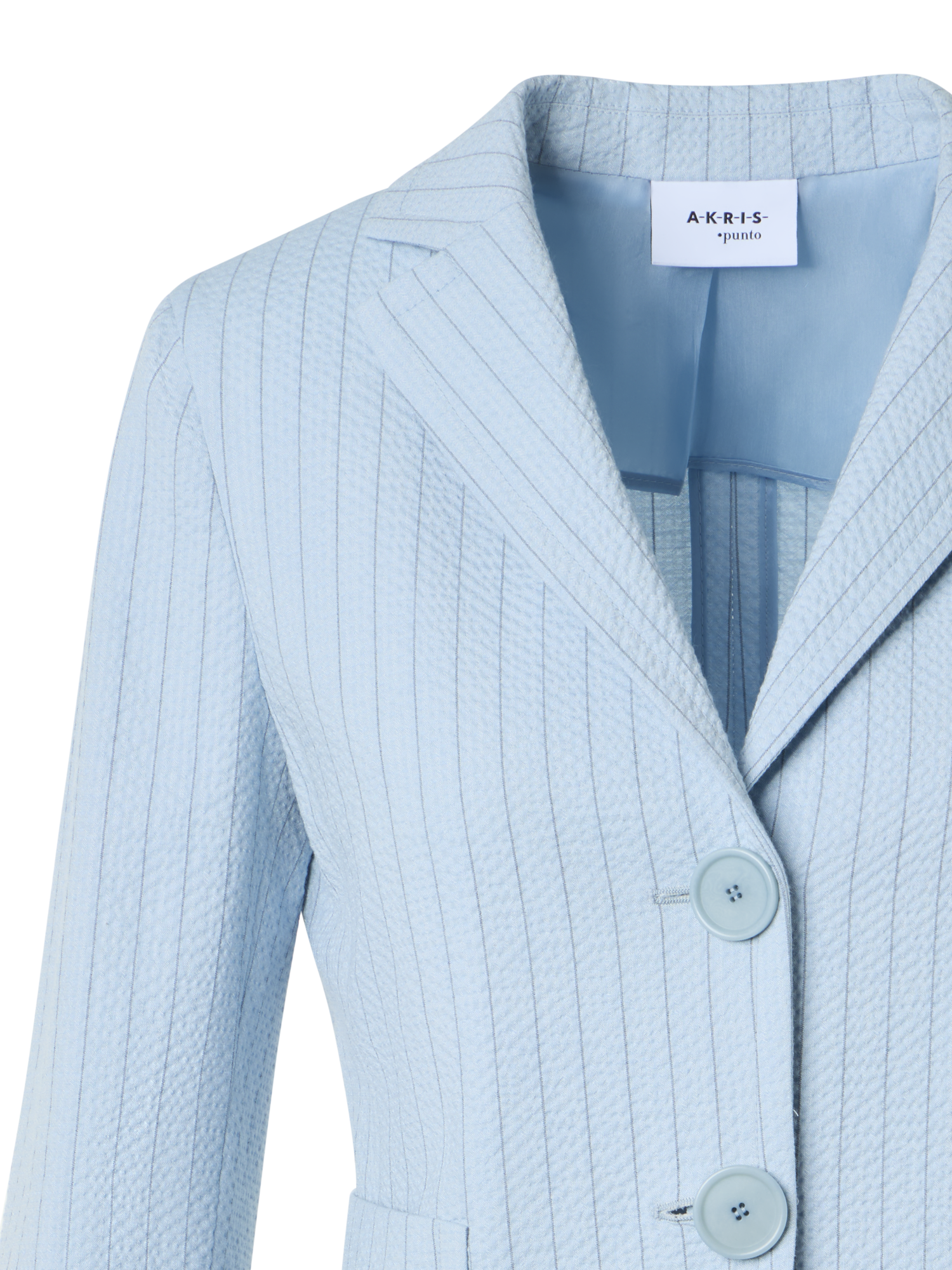 Designer Fitted Cotton Stripe Seersucker Lapel Jacket - blue