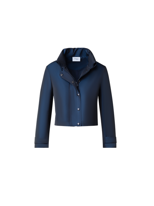 Designer Short Water Repellent Jacket with Hidden Hood - navy - blue