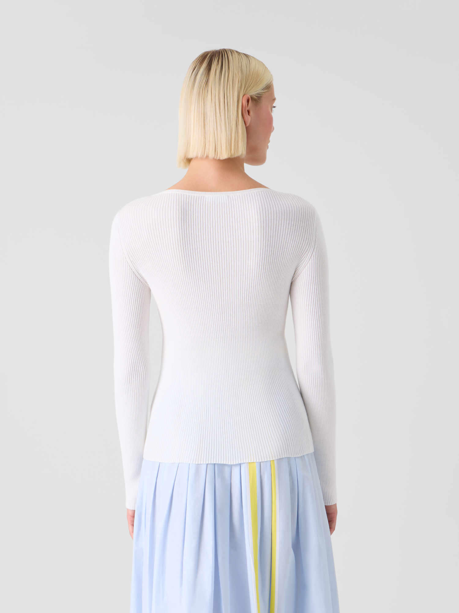 Designer Fitted Ribbed Cotton Henley Sweater - white