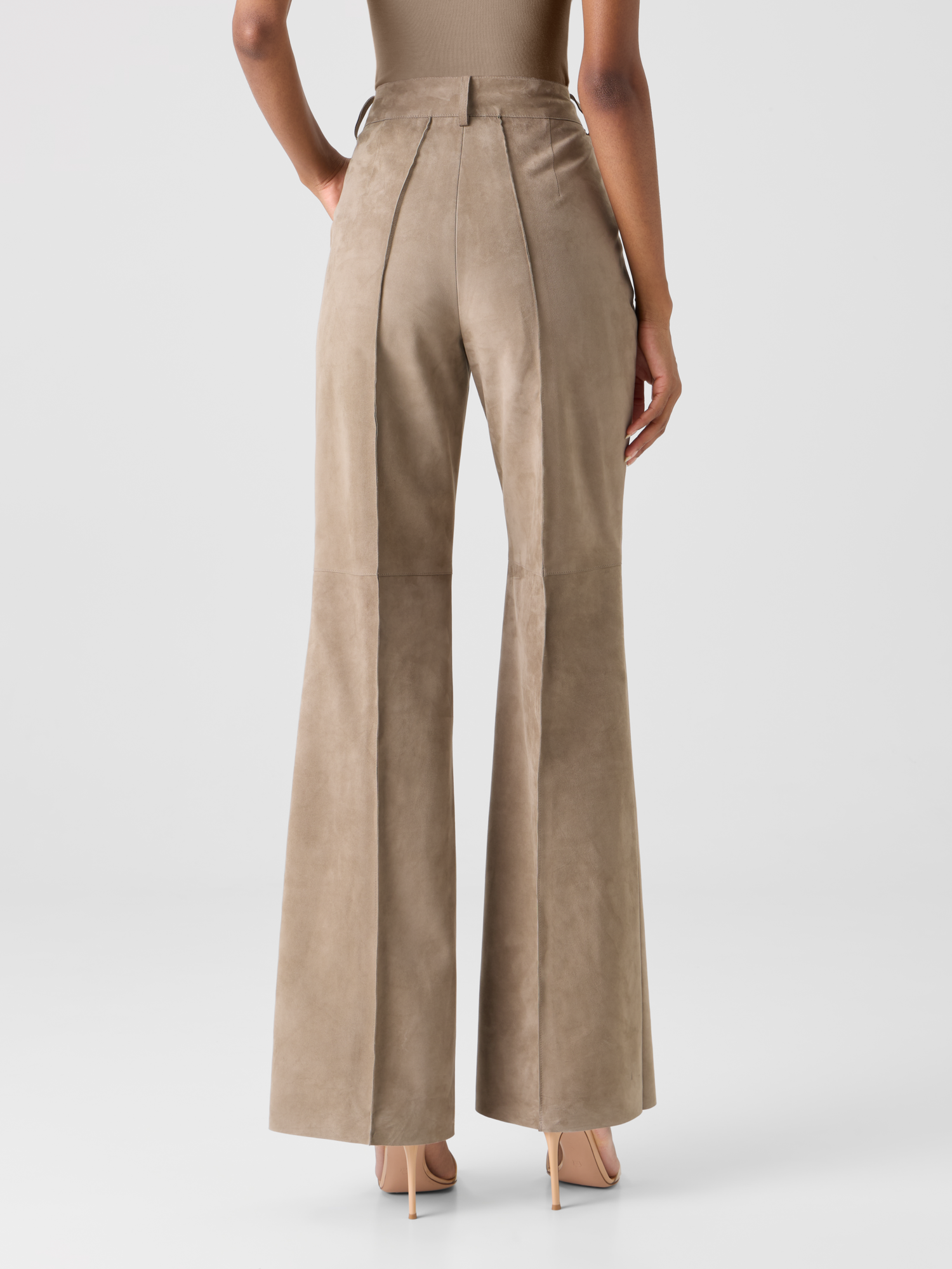 Designer Florine Straight Wide Suede Pants - beige - neutral 