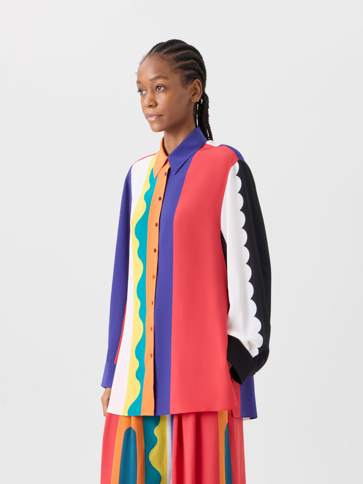 Designer Oversize Silk Blouse with Paravent Print - multicolor #editorial