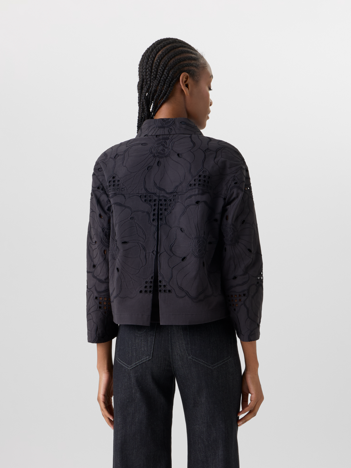 Designer Long-Sleeve Shiny Crinkle Faux-Leather Short Jacket - black #editorial
