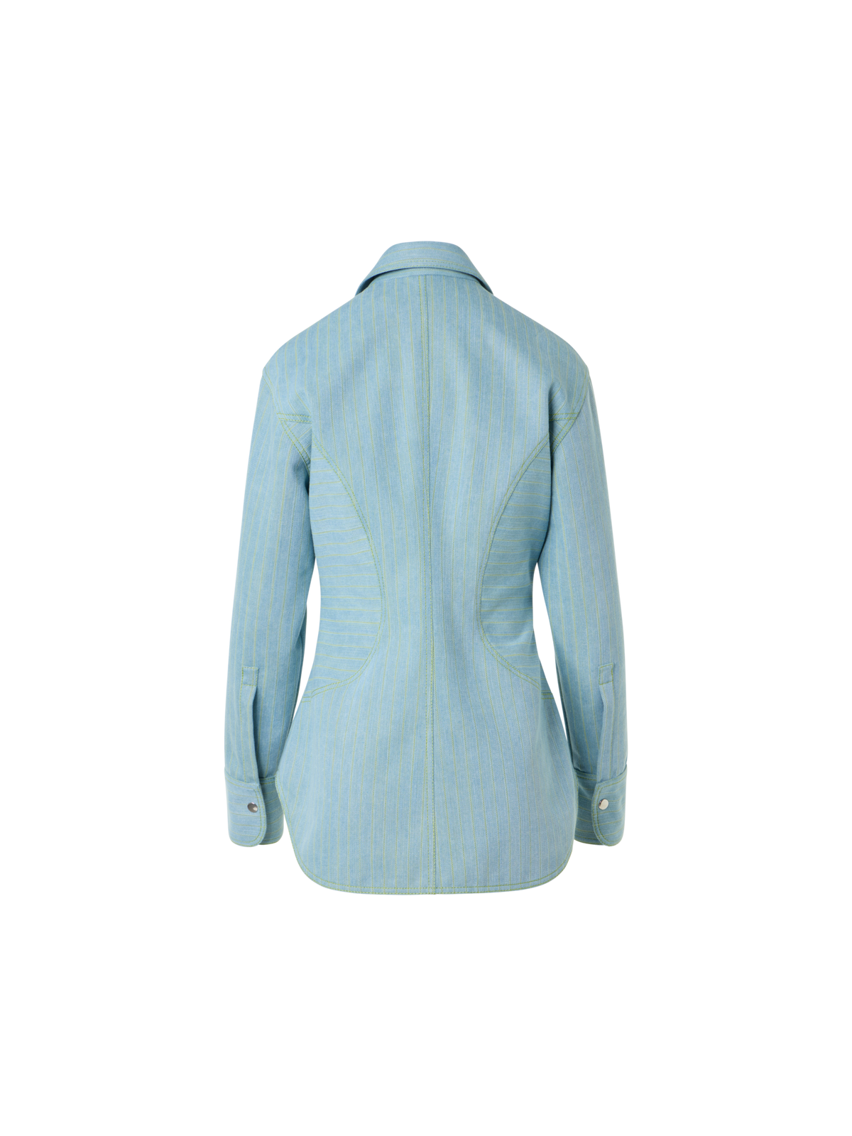 Designer Pinstripe Denim Fitted Blouse - pastel - blue