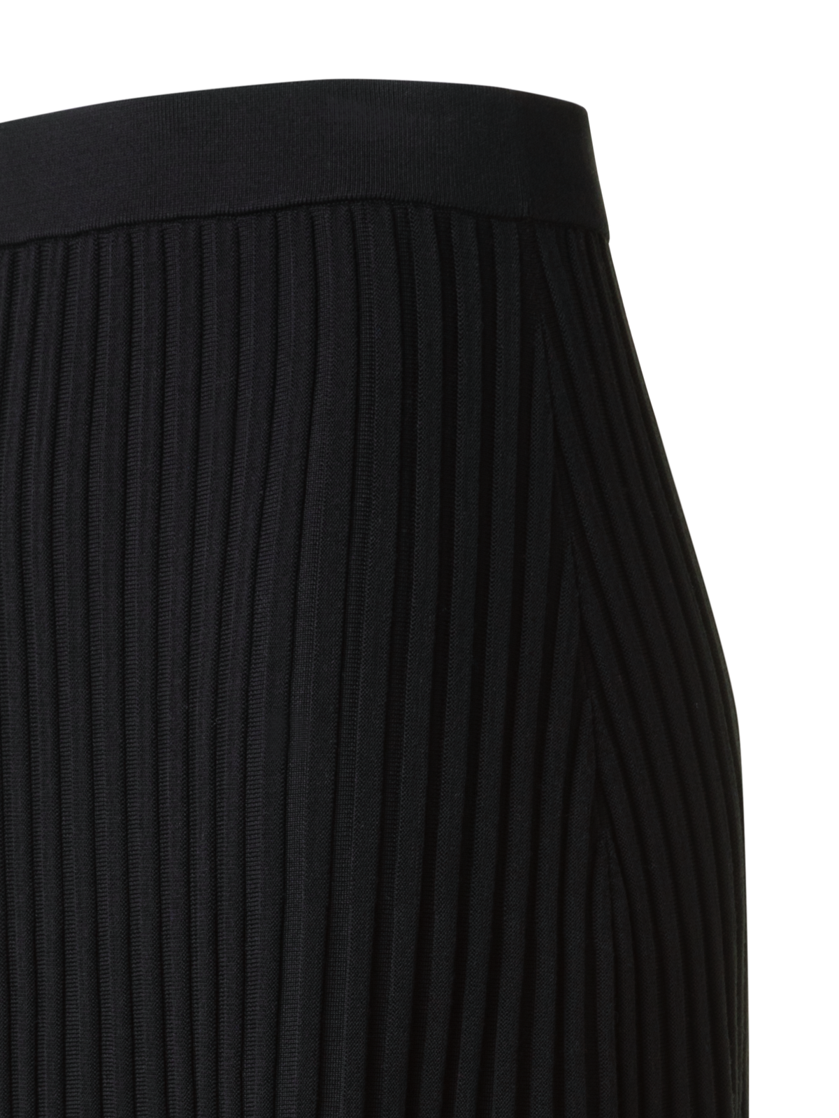 Designer A-Line Merino Wool Rib Knit Pleated Midi Skirt - black - neutral