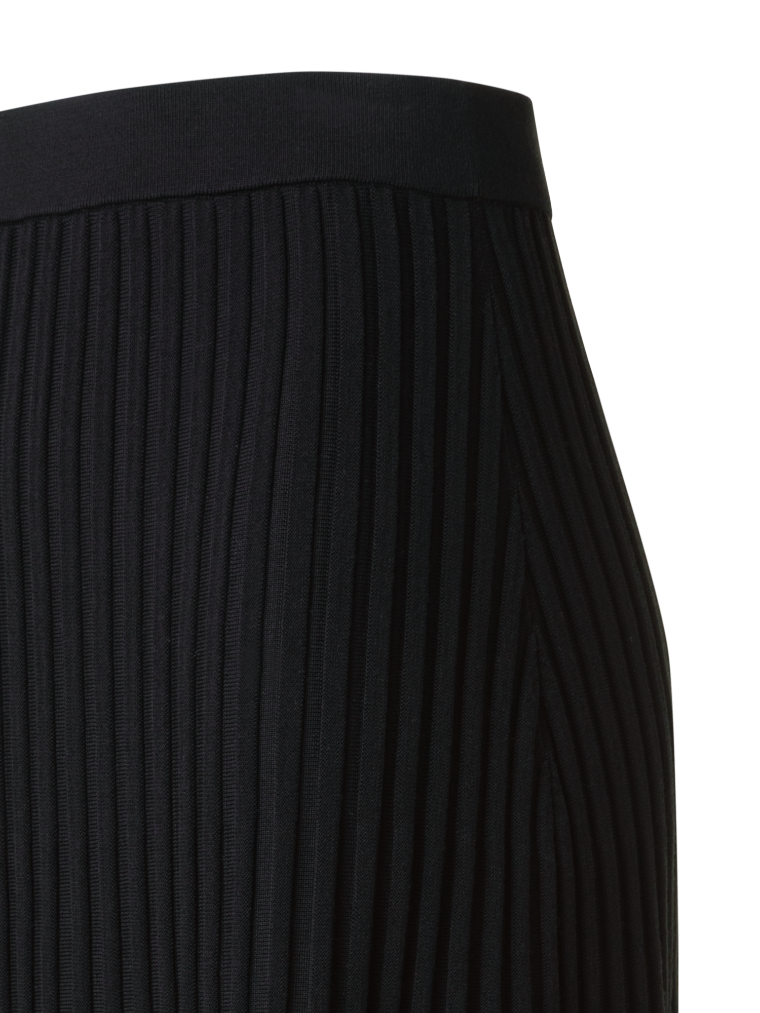 Designer A-Line Merino Wool Rib Knit Pleated Midi Skirt - black - neutral