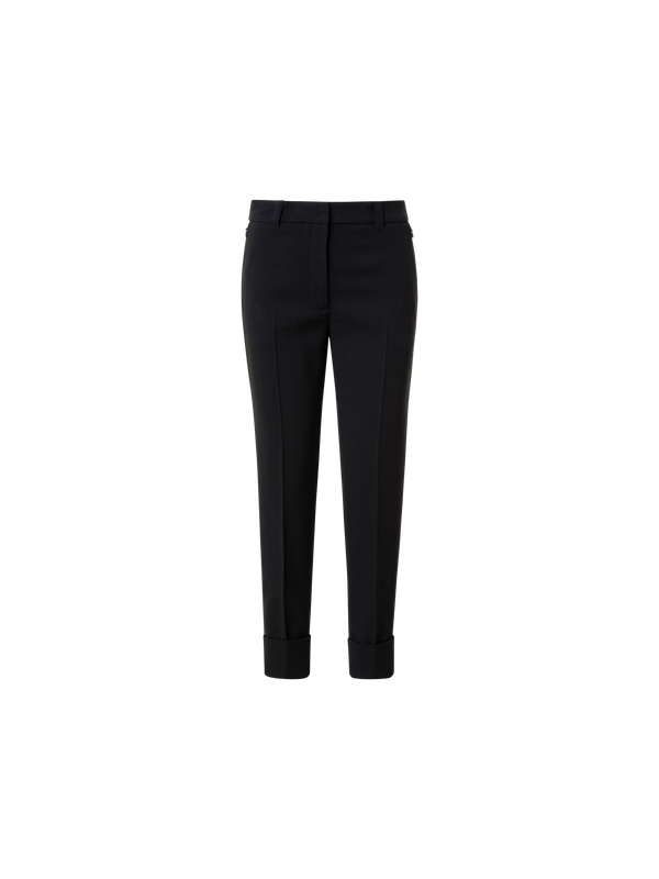 Designer Cropped Tapered Wool Double-Face Pants - neutral - black