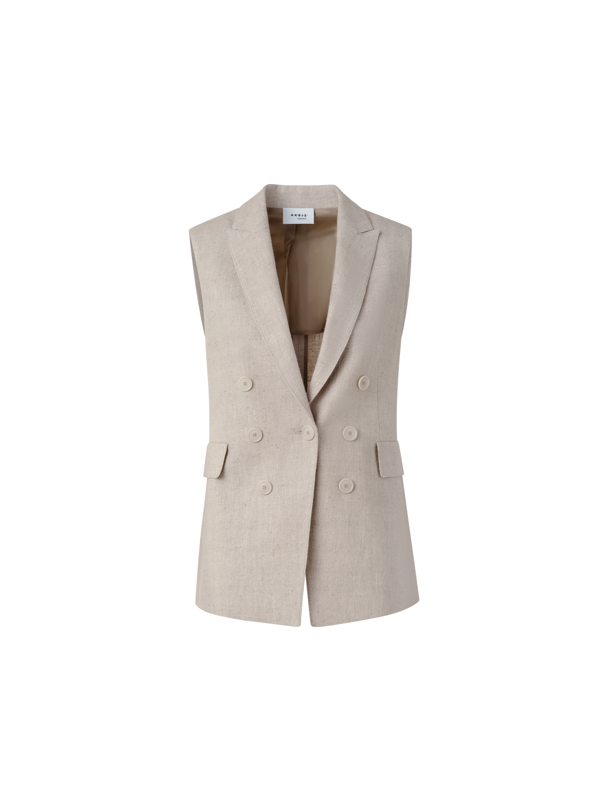 Designer Linen Vest with Double-Breast Illusion - neutral - pastel - beige