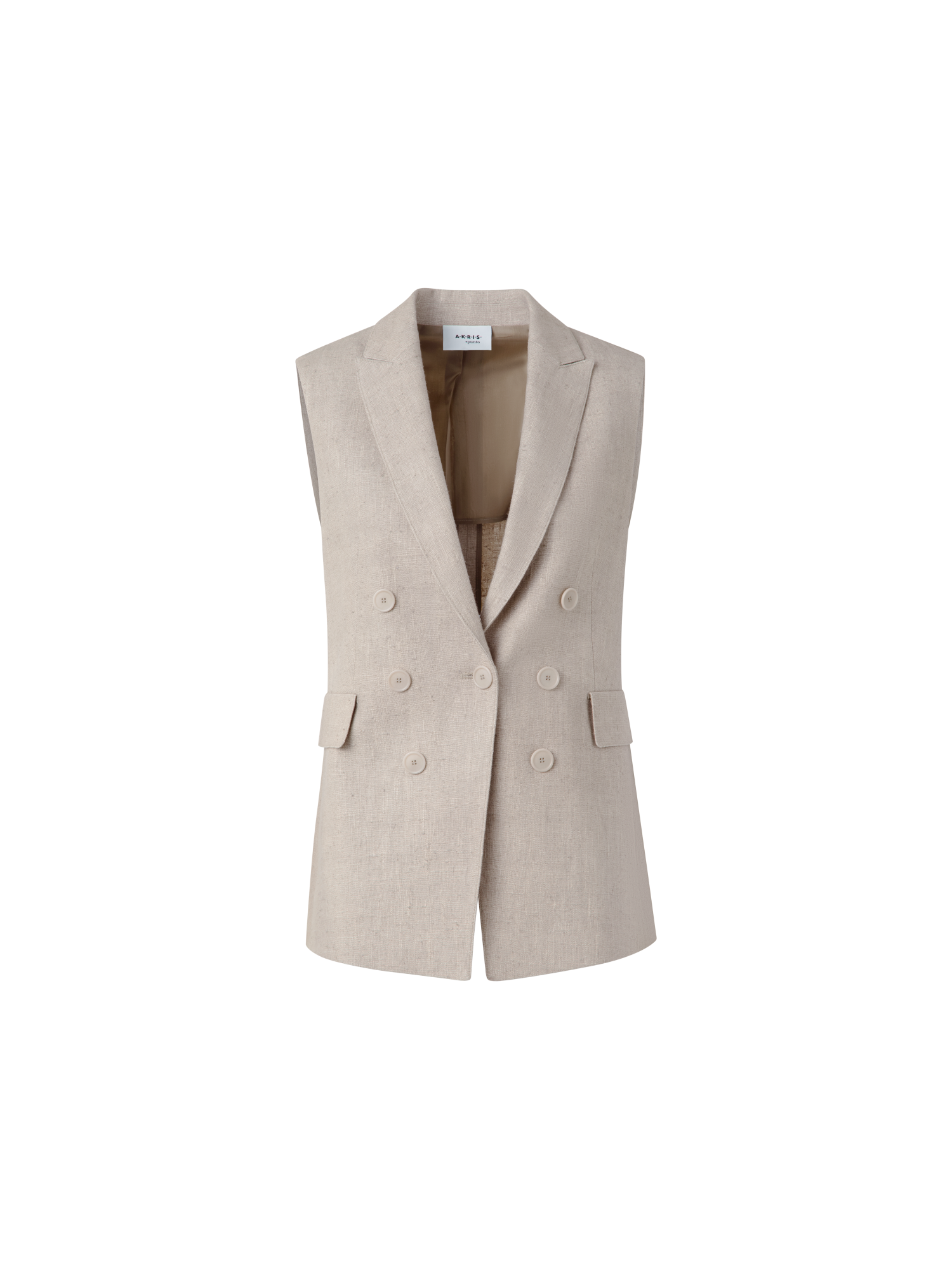 Designer Linen Vest with Double-Breast Illusion - neutral - pastel - beige