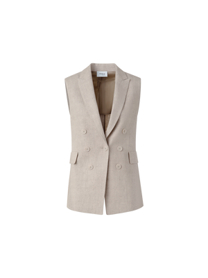 Designer Linen Vest with Double-Breast Illusion - neutral - pastel - beige