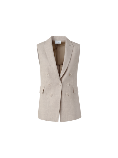 Designer Linen Vest with Double-Breast Illusion - neutral - pastel - beige
