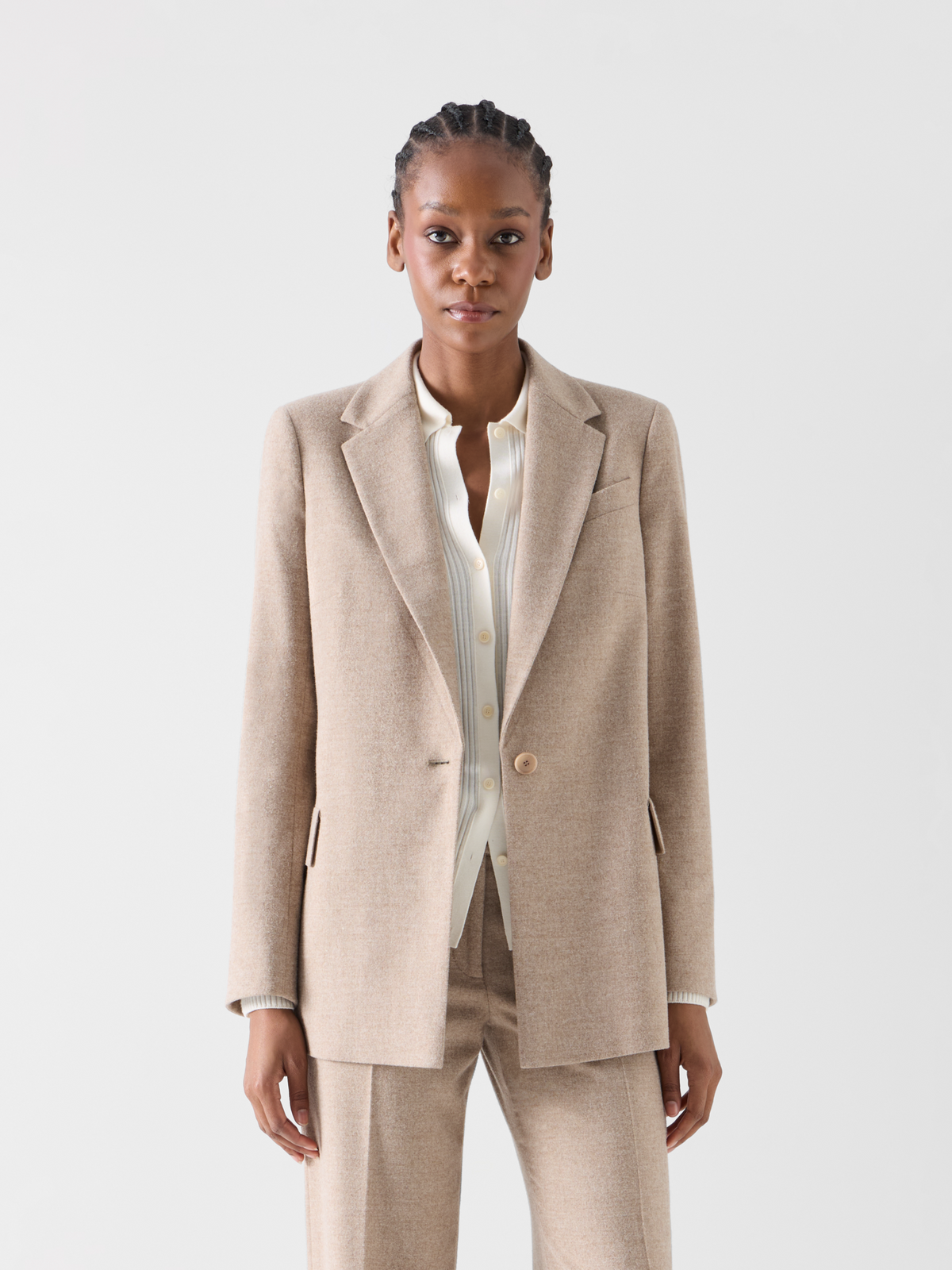 Designer Boyfriend Blazer in Pastel Wool Flannel - beige 