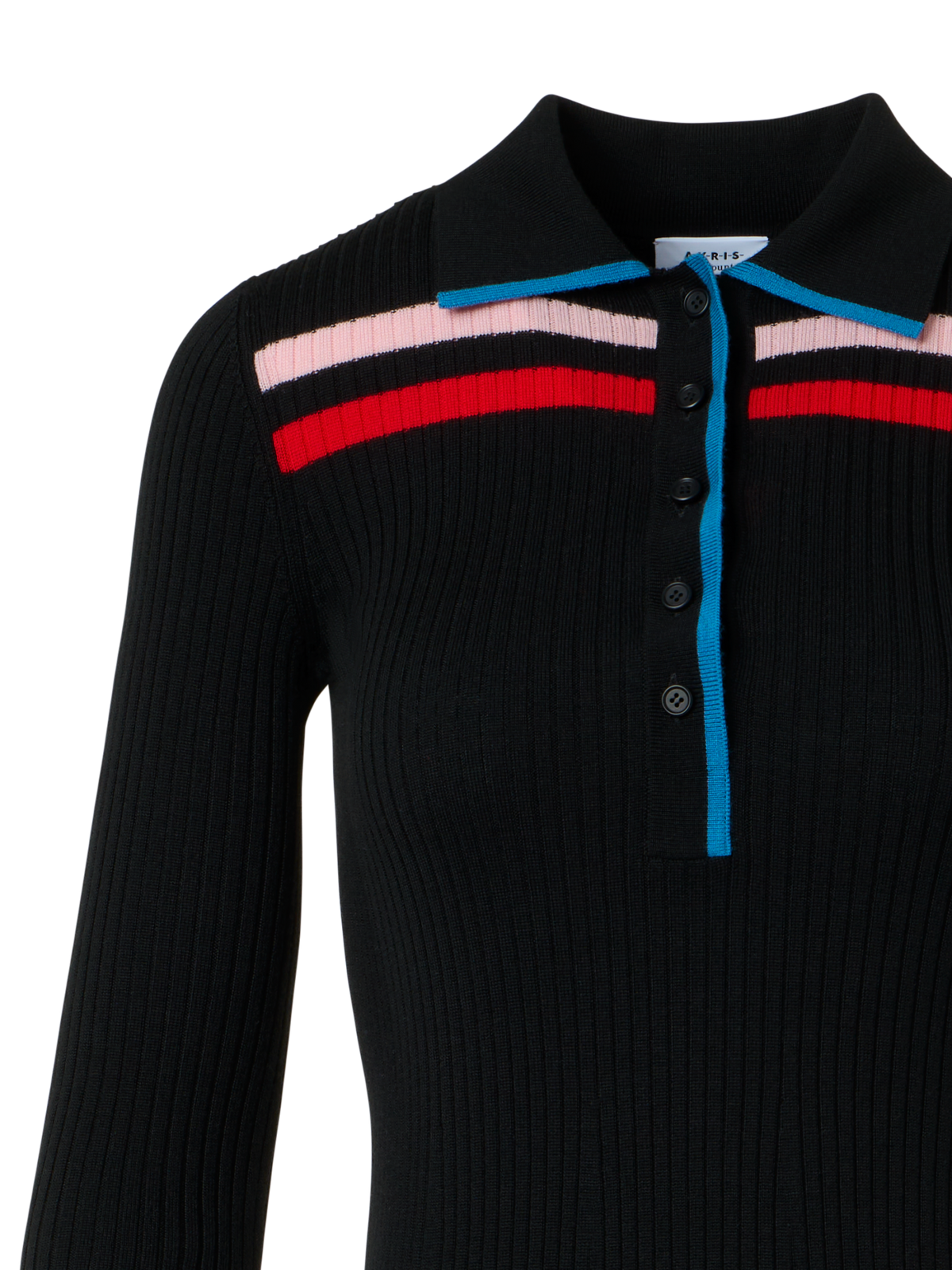 Designer Color-Block Ribbed Knit Polo Dress