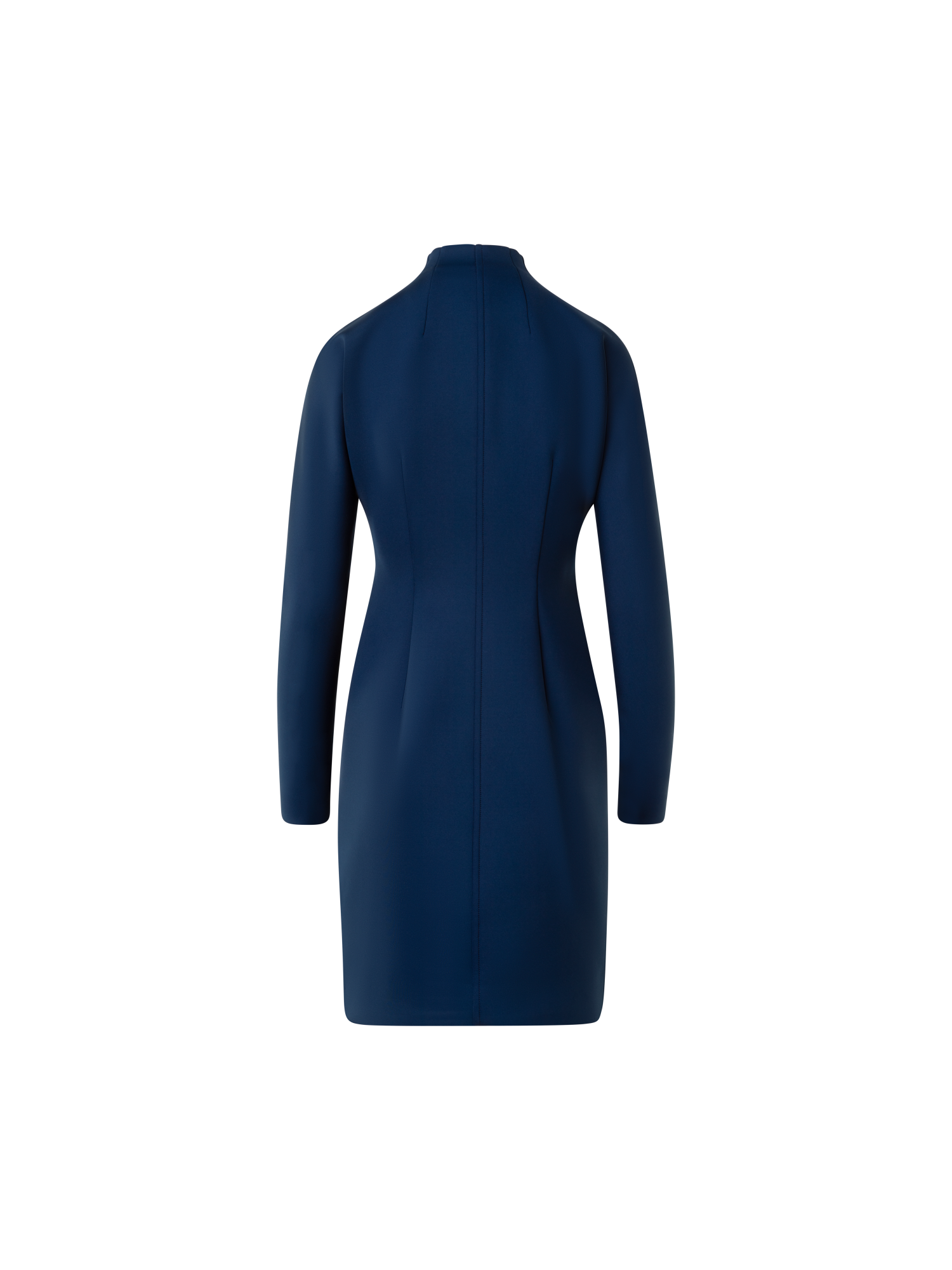 Designer Short Fitted Mock Neck Dress in Techno Neoprene - neutral - navy - blue