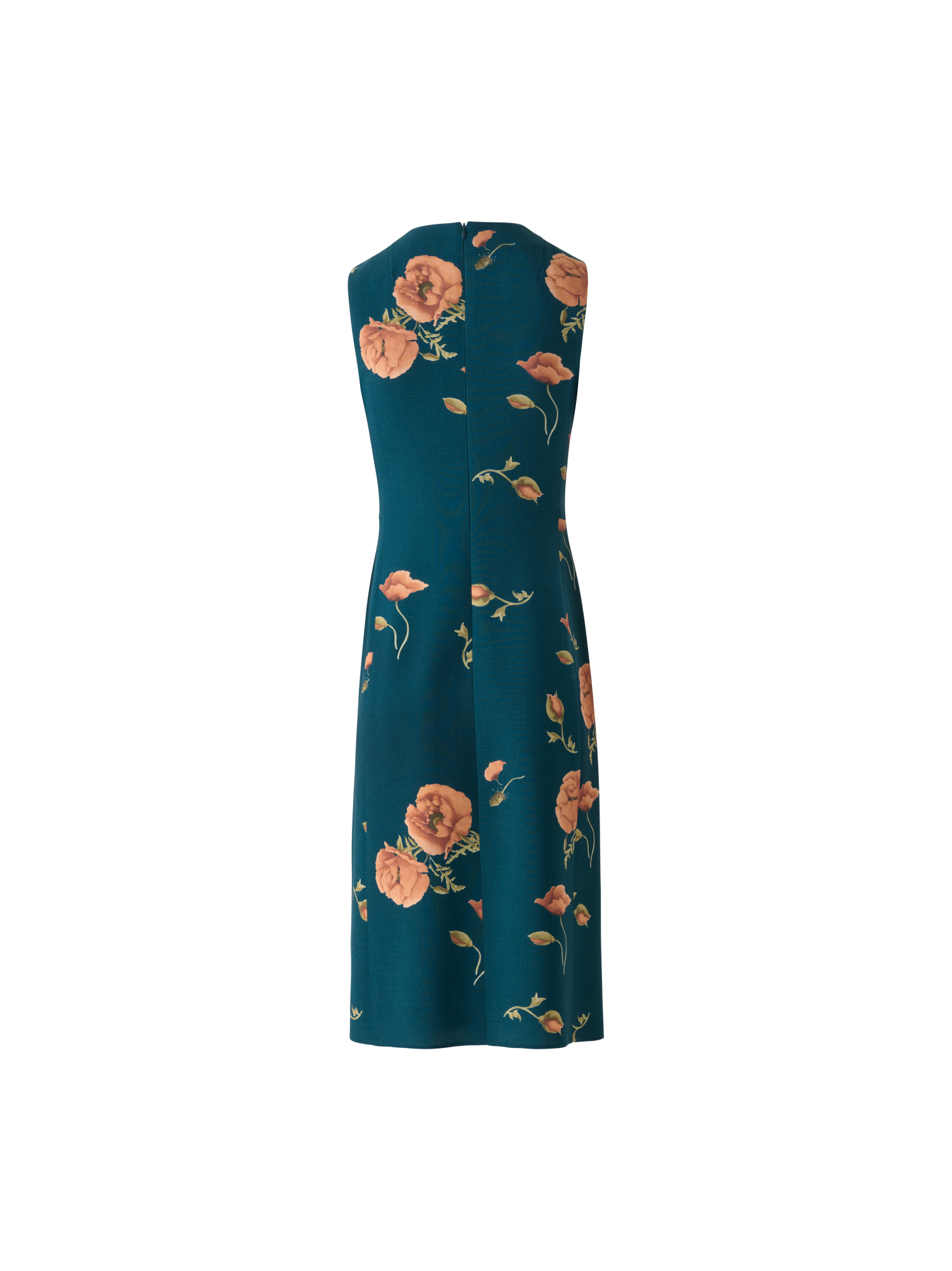 Designer Sheath Dress in Wool Double-Face Anemone Print - green - multicolor