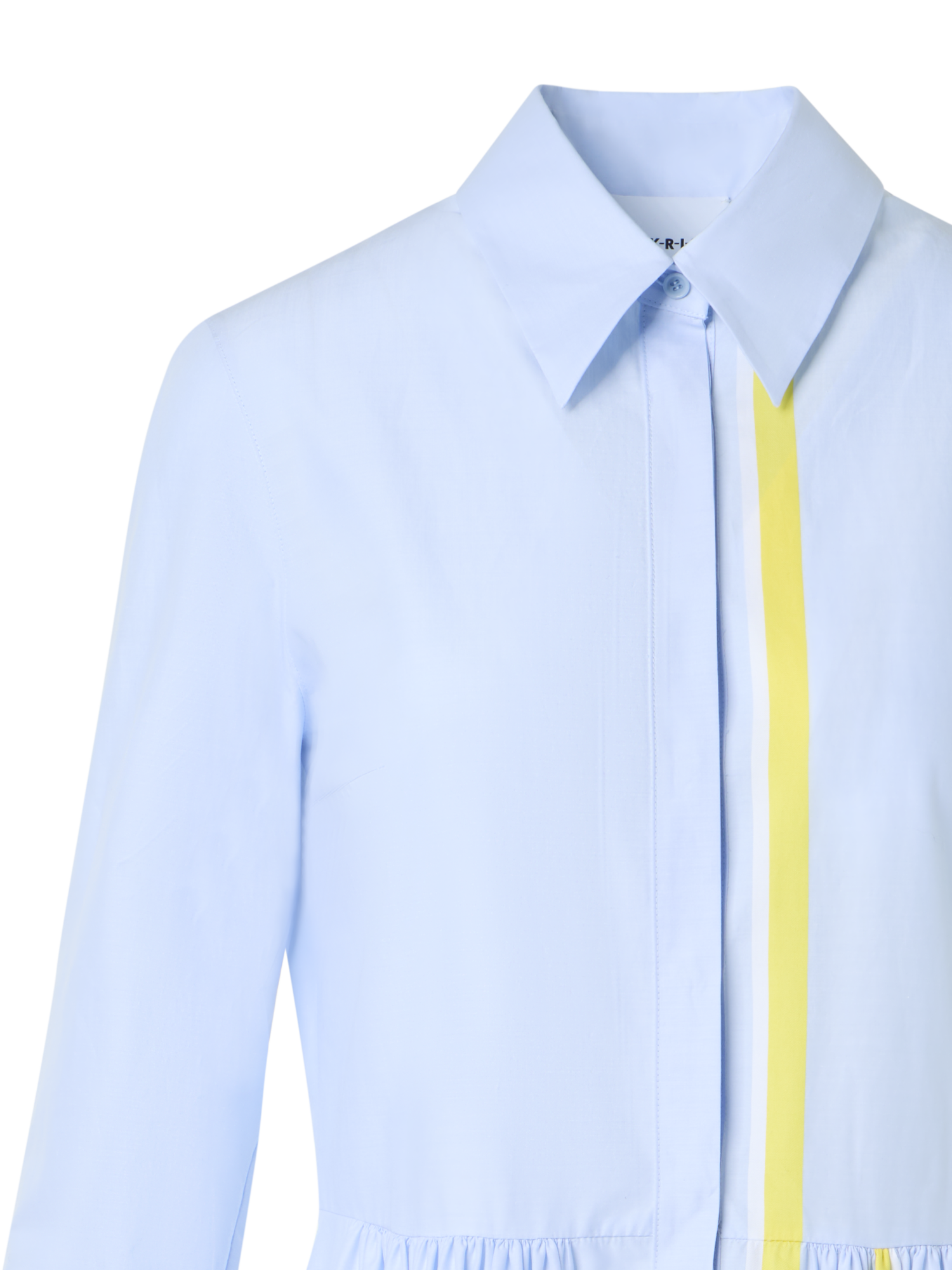 Designer Striped Cotton Chambray Midi Shirt Dress - blue - multicolor