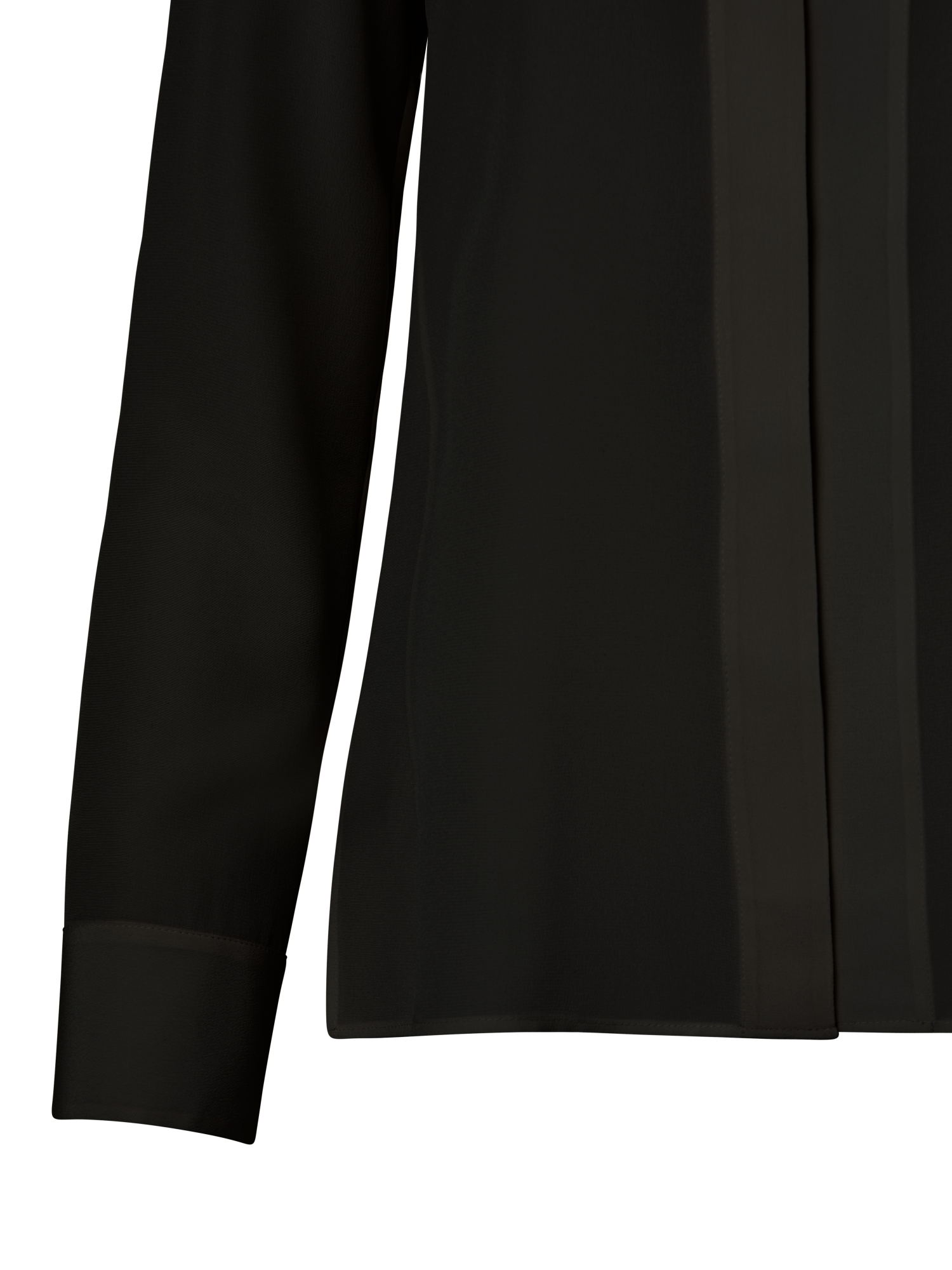 Designer Long Sleeve Silk Blouse with Stand-up Collar - black