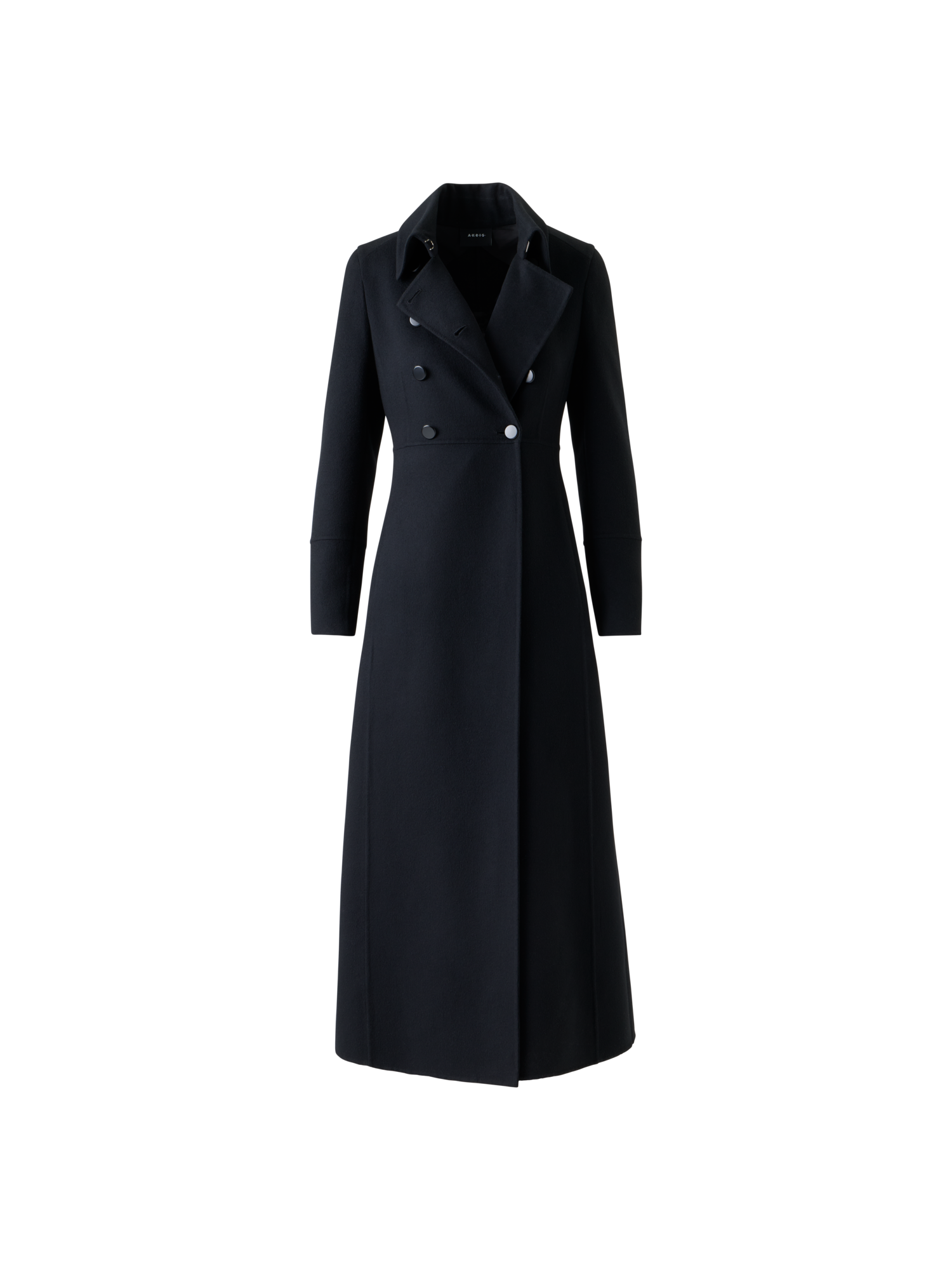 Designer Long Redingote Wool Double-Face Coat - black - neutral