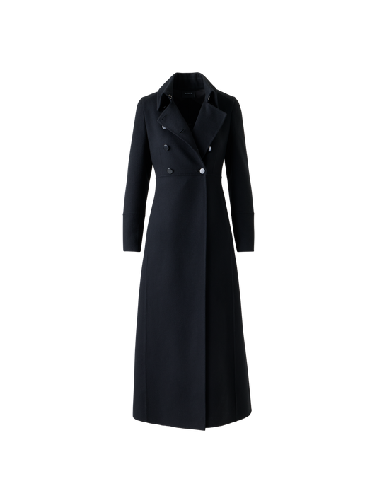 Designer Long Redingote Wool Double-Face Coat - black - neutral