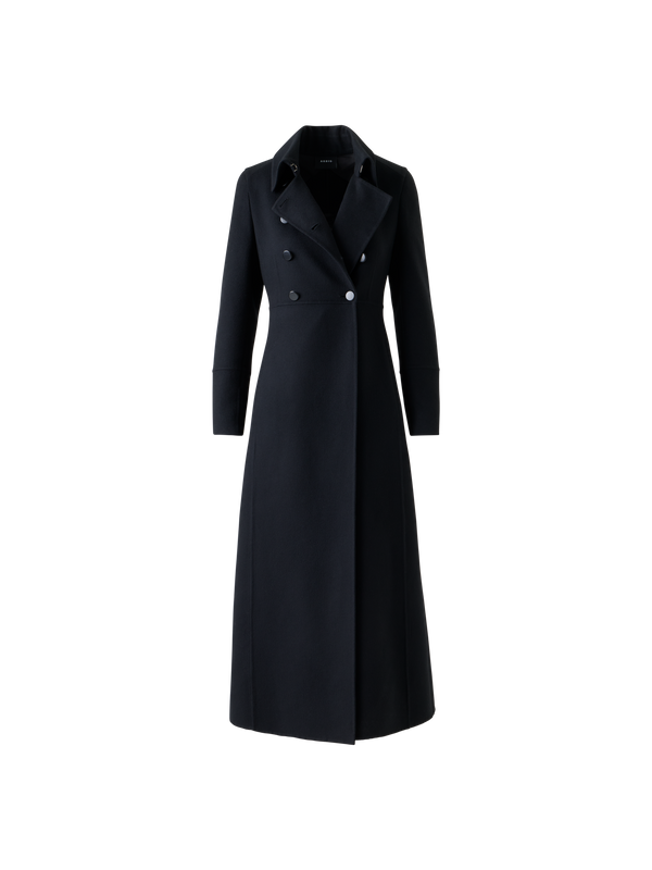 Designer Long Redingote Wool Double-Face Coat - black - neutral