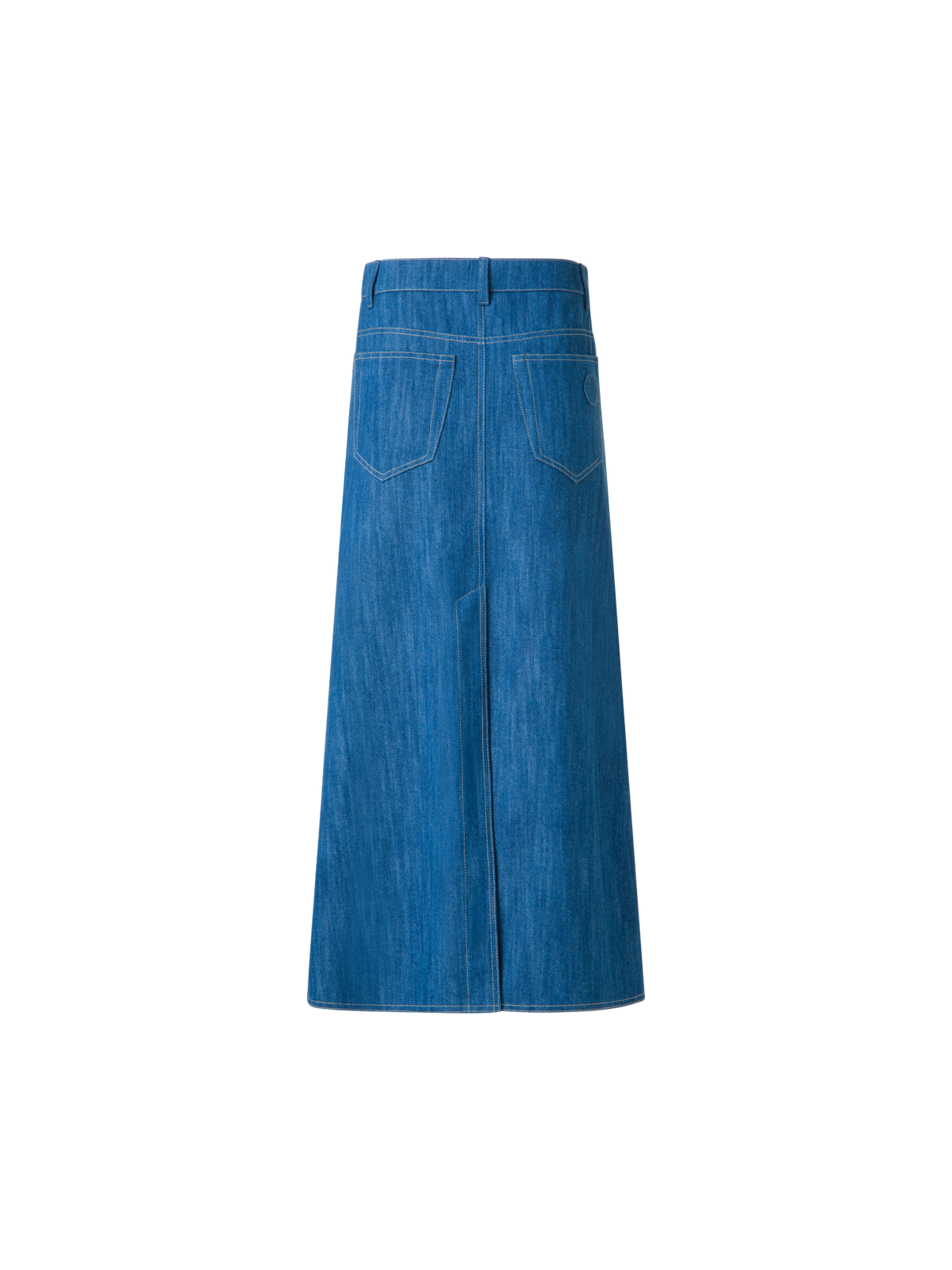 Designer Midi Pencil Skirt in Cotton Denim - blue