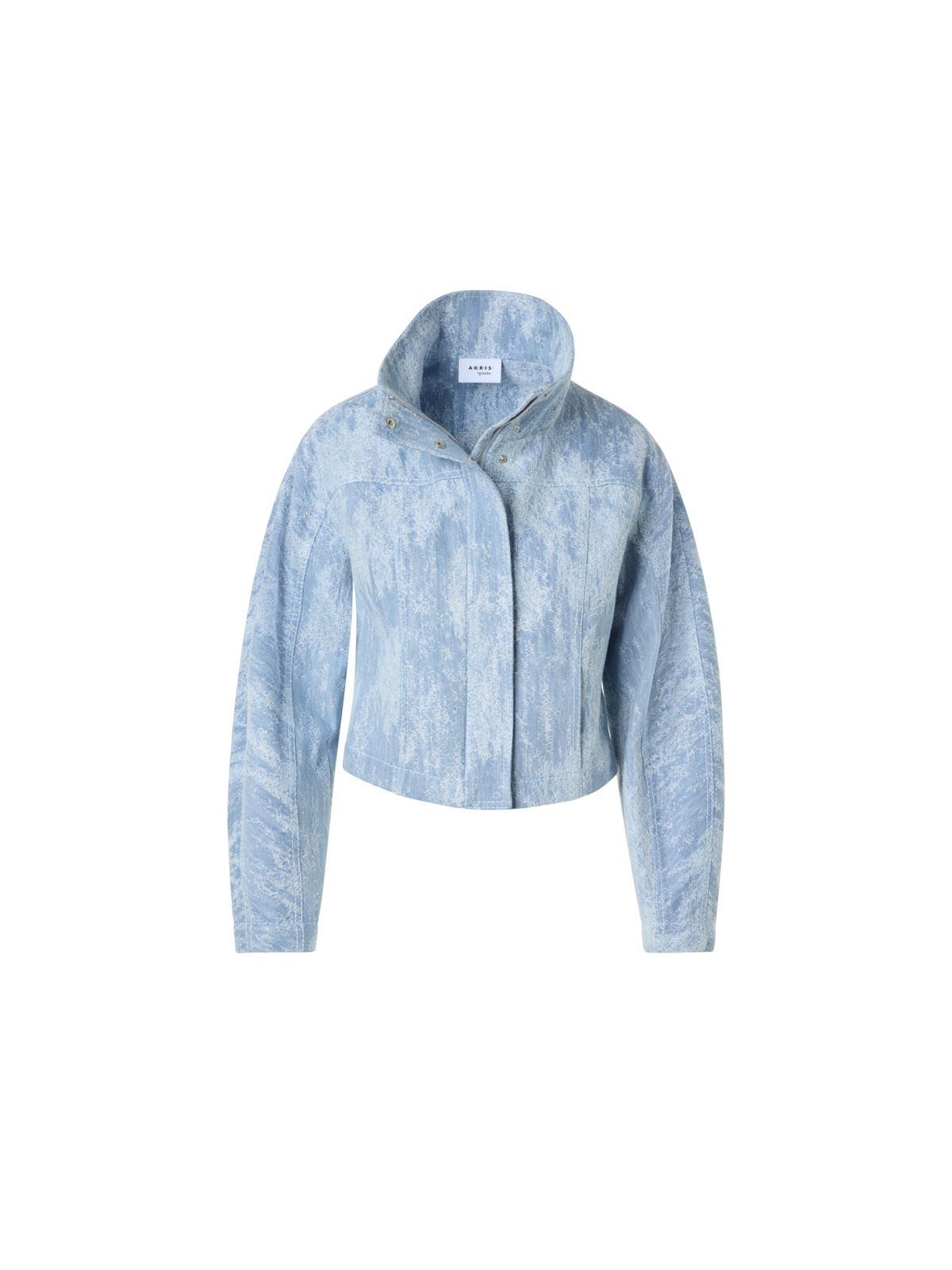 Designer Fitted Jacquard Denim Cropped Jacket - blue