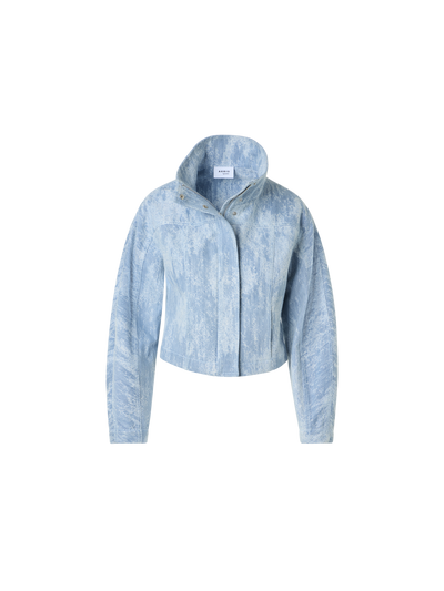 Designer Fitted Jacquard Denim Cropped Jacket - blue