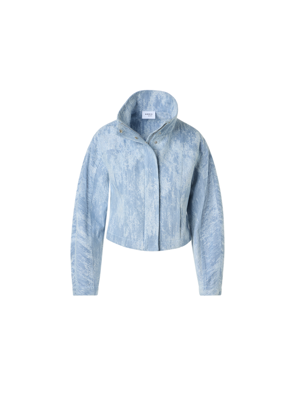 Designer Fitted Jacquard Denim Cropped Jacket - blue