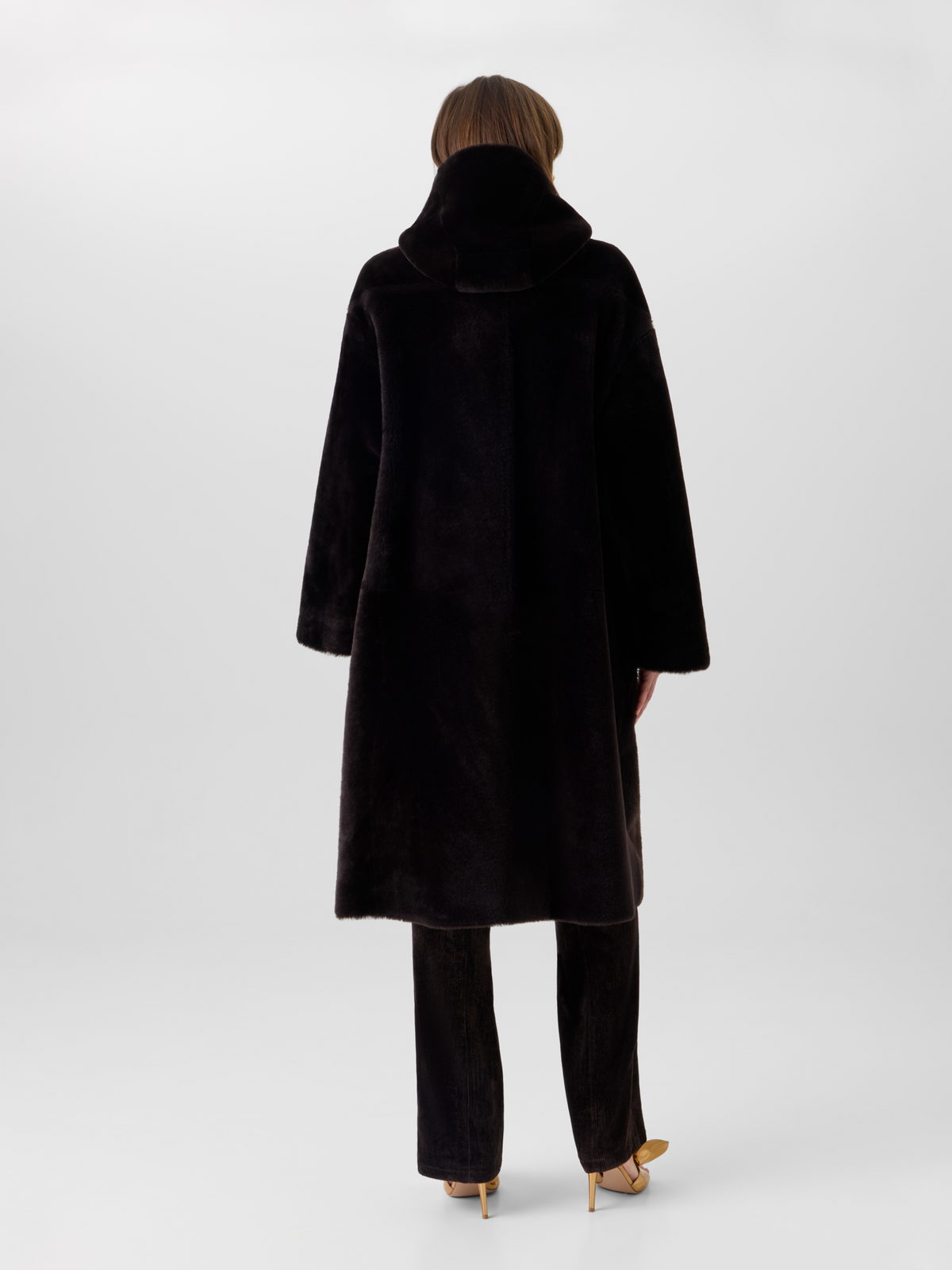 Designer Reversible Oversize Hooded Shearling Coat - brown #editorial