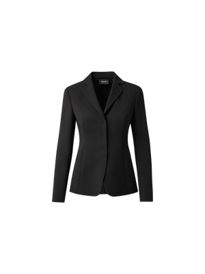 Designer Wool Double-Face Blazer with Leather Collar - black
