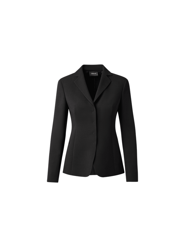 Designer Wool Double-Face Blazer with Leather Collar - black