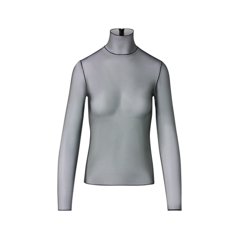 Sheer Stretch Tulle Mock-Neck Top