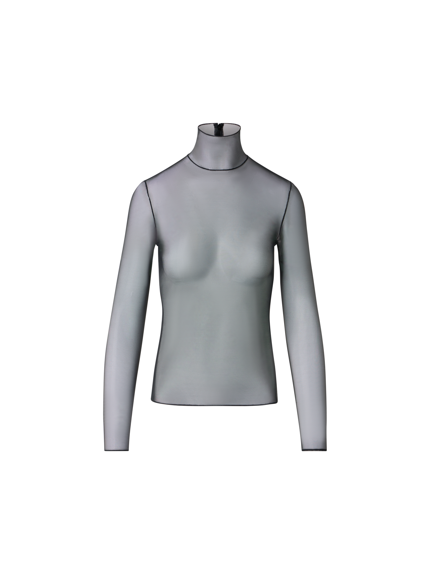Designer Sheer Stretch Tulle Mock-Neck Top - black