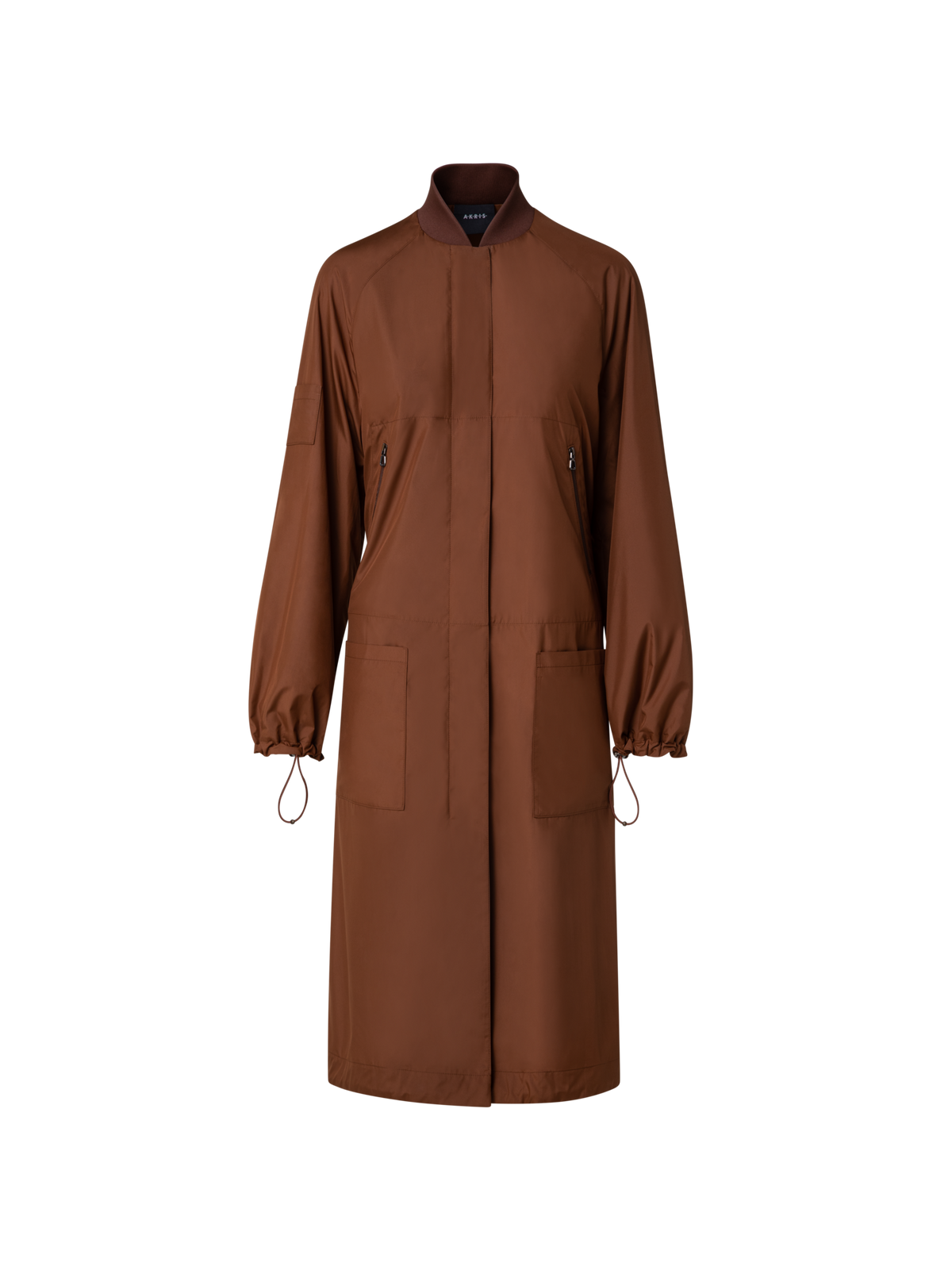 Designer Silk Long Bomber Jacket - brown