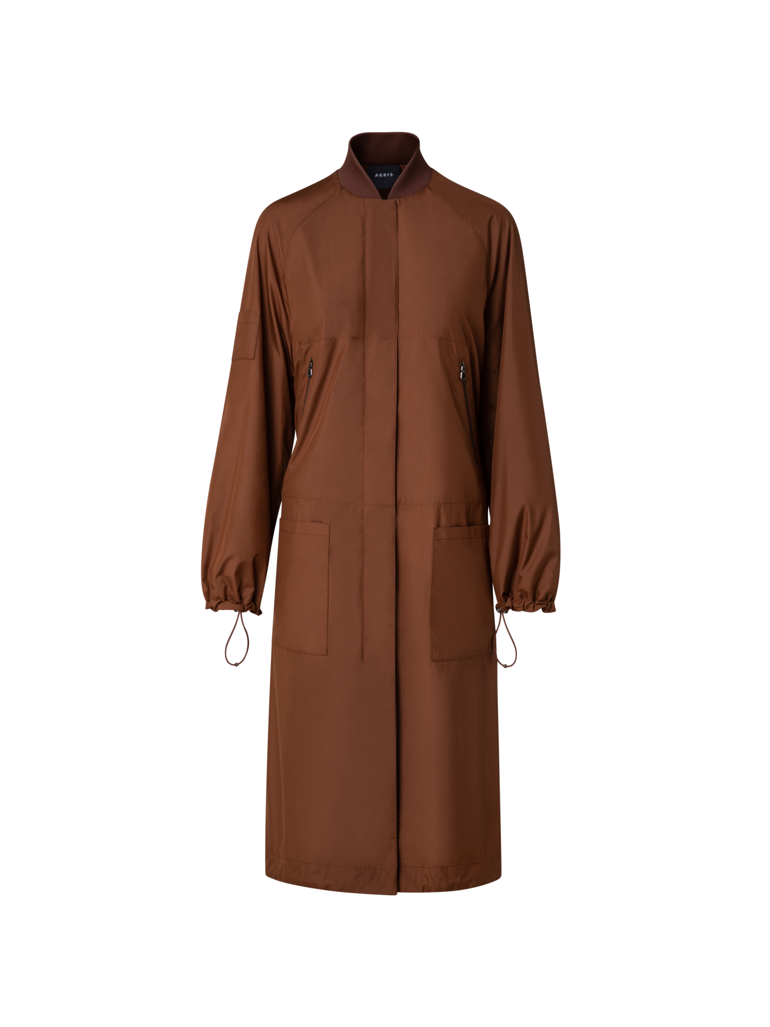 Designer Silk Long Bomber Jacket - brown