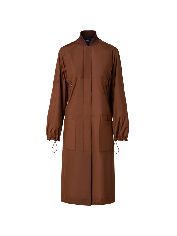 Designer Silk Long Bomber Jacket - brown
